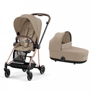 Poussette duo mios 3 cozy beige châssis rose gold + nacelle luxe Cybex