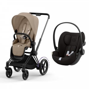 Poussette duo e-priam 2 cozy beige châssis matt black + cloud g i-size Cybex