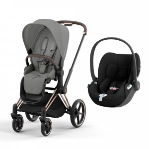 Poussette duo priam 4 mirage grey châssis rose gold + siège auto cloud t i-size Cybex