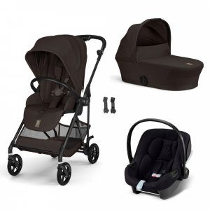 Poussette trio melio carbon 6 chocolate brown avec siège auto aton b2 i-size et nacelle Cybex