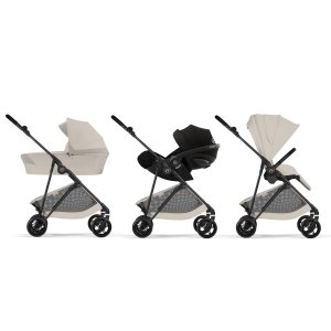 Poussette trio melio carbon 6 dune grey avec siège auto cloud g i-size et nacelle Cybex