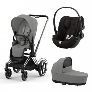 Poussette trio e-priam 2 mirage grey châssis chrome black + cloud g i-size + nacelle Cybex