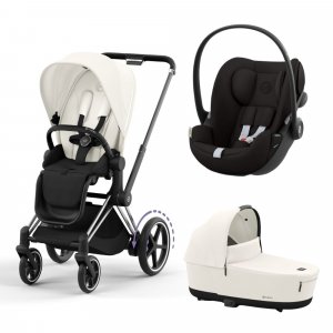 Poussette trio e-priam 2 off white châssis chrome black + cloud g i-size + nacelle Cybex