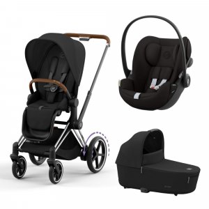 Poussette trio e-priam 2 sepia black châssis chrome brown + cloud g i-size + nacelle Cybex