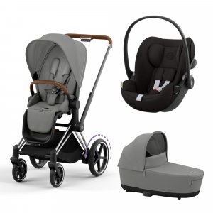 Poussette trio e-priam 2 mirage grey châssis chrome brown + cloud g i-size + nacelle Cybex