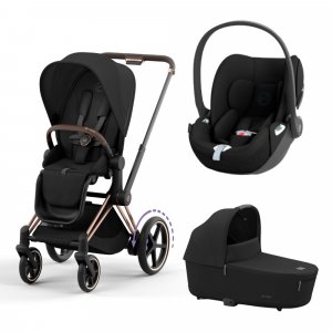 Poussette trio e-priam 2 sepia black châssis rose gold + cloud t i-size + nacelle Cybex
