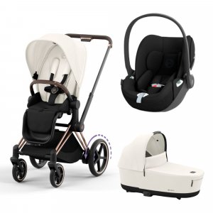 Poussette trio e-priam 2 off white châssis rose gold + cloud t i-size + nacelle Cybex