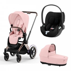Poussette trio e-priam 2 peach pink châssis rose gold + cloud t i-size + nacelle Cybex