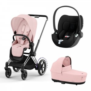 Poussette trio e-priam 2 peach pink châssis chrome black + cloud t i-size + nacelle Cybex