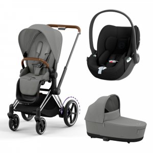 Poussette trio e-priam 2 mirage grey châssis chrome brown + cloud t i-size + nacelle Cybex