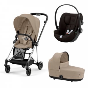 Poussette trio mios 3 cozy beige châssis chrome black + cloud g i-size + nacelle luxe Cybex