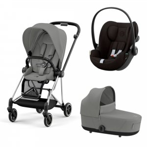 Poussette trio mios 3 mirage grey châssis chrome black + cloud g i-size + nacelle luxe Cybex