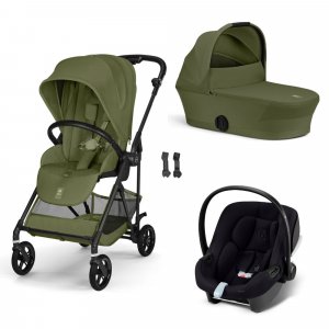 Poussette trio melio carbon 6 moss green avec siège auto aton b2 i-size et nacelle Cybex