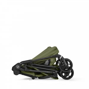 Poussette trio melio carbon 6 moss green avec siège auto aton b2 i-size et nacelle Cybex