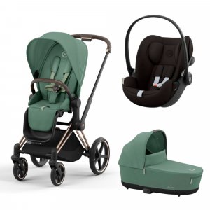Poussette trio priam 4 leaf green châssis rose gold + cloud g i-size + nacelle luxe Cybex
