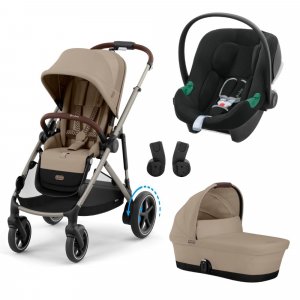 Poussette trio e-gazelle s almond beige + siège auto aton b2 i-size + nacelle s Cybex