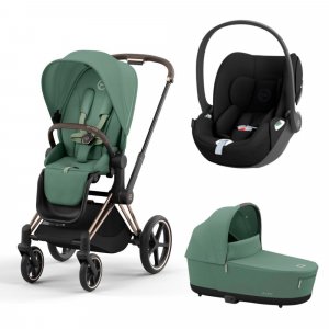 Poussette trio priam 4 leaf green châssis rose gold + cloud t i-size + nacelle luxe Cybex