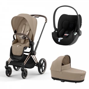 Poussette trio priam 4 cozy beige châssis rose gold + cloud t i-size + nacelle luxe Cybex