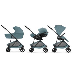 Poussette trio melio carbon 6 stormy blue avec siège auto cloud g i-size et nacelle Cybex