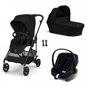 Poussette trio melio carbon 6 magic black avec siège auto aton b2 i-size et nacelle Cybex