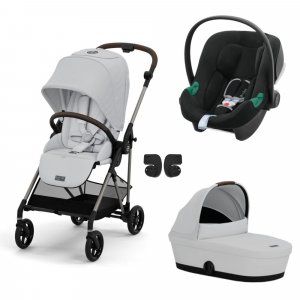 Poussette trio melio 4 fog grey + siège auto aton b2 i-size + nacelle Cybex