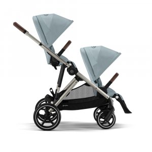 Poussette double gazelle s stormy blue châssis taupe Cybex