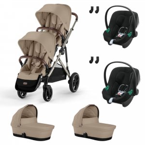Poussette jumeaux gazelle + aton b2 + nacelle Cybex