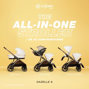 Poussette jumeaux gazelle + aton b2 + nacelle Cybex