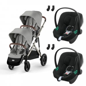Poussette jumeaux gazelle s stone grey + 2 sièges auto aton b2 i-size Cybex
