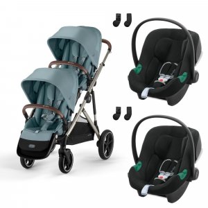 Poussette jumeaux gazelle s stormy blue + 2 sièges auto aton b2 i-size Cybex