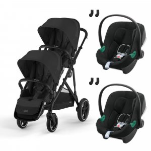 Poussette jumeaux gazelle s moon black + 2 sièges auto aton b2 i-size Cybex