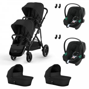 Poussette jumeaux gazelle s moon black + 2 sièges auto aton b2 i-size + 2 nacelles s Cybex