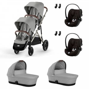 Poussette jumeaux gazelle s stone grey + 2 sièges auto cloud g i-size + 2 nacelles s Cybex