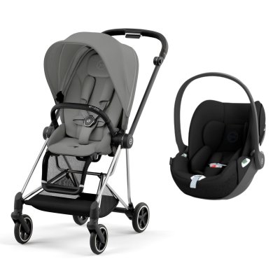 Poussette duo mios 3 mirage grey châssis chrome black + cloud t i-size