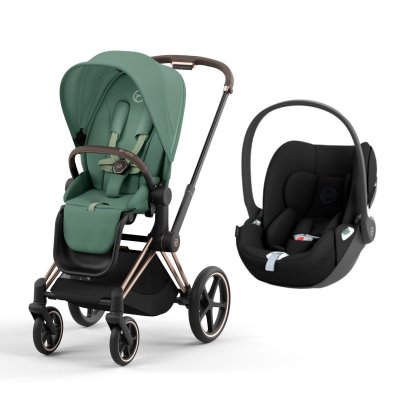 Poussette duo priam 4 leaf green châssis rose gold + siège auto cloud t i-size