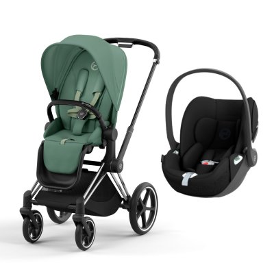 Poussette duo priam 4 leaf green châssis chrome black + siège auto cloud t i-size