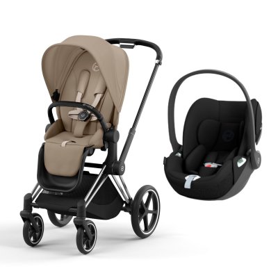 Poussette duo priam 4 cozy beige châssis chrome black + siège auto cloud t i-size
