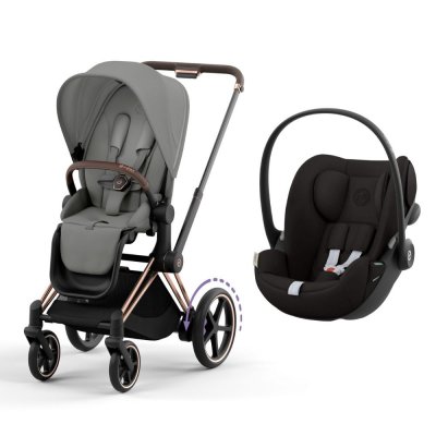 Poussette duo e-priam 2 mirage grey châssis rose gold + cloud g i-size