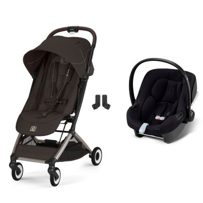 Poussette duo orfeo 3 compacte chocolate brown avec siège auto aton b2 i-size