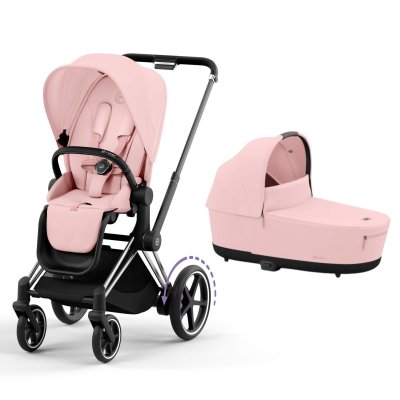Poussette duo e-priam 2 peach pink châssis chrome black + nacelle luxe