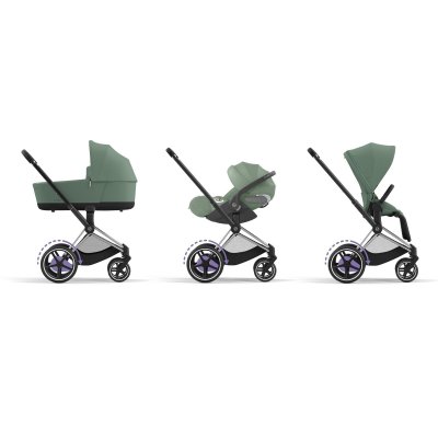 Poussette duo e-priam 2 leaf green châssis chrome black + nacelle luxe