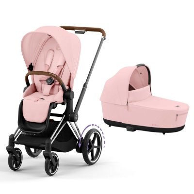 Poussette duo e-priam 2 peach pink châssis chrome brown + nacelle luxe