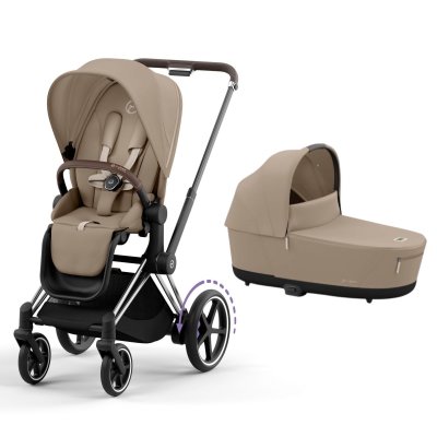 Poussette duo e-priam 2 cozy beige châssis chrome brown + nacelle luxe