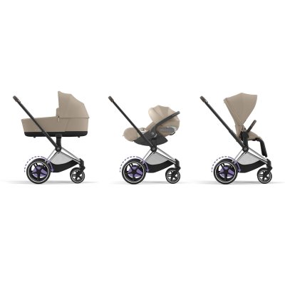 Poussette duo e-priam 2 cozy beige châssis chrome brown + nacelle luxe