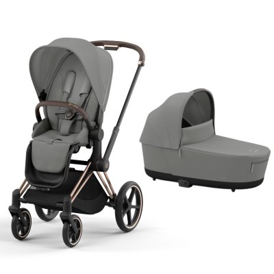 Poussette duo priam 4 mirage grey châssis rose gold + nacelle luxe