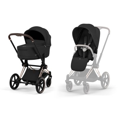 Poussette duo priam 5 avec nacelle pliable châssis rosegold sepia black
