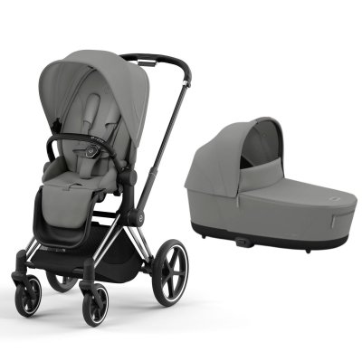 Poussette duo priam 4 mirage grey châssis chrome black + nacelle luxe