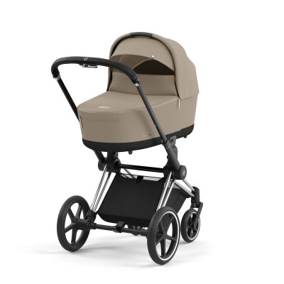Poussette duo priam 4 cozy beige châssis chrome black + nacelle luxe