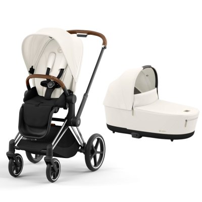 Poussette duo priam 4 off white châssis chrome brown + nacelle luxe