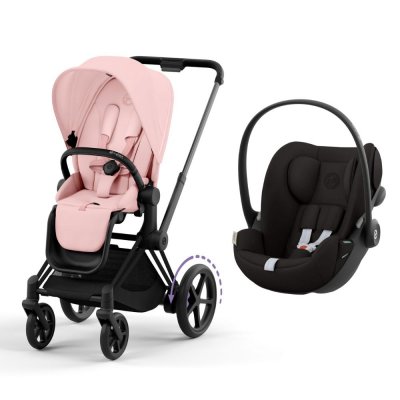 Poussette duo e-priam 2 peach pink châssis matt black + cloud g i-size
